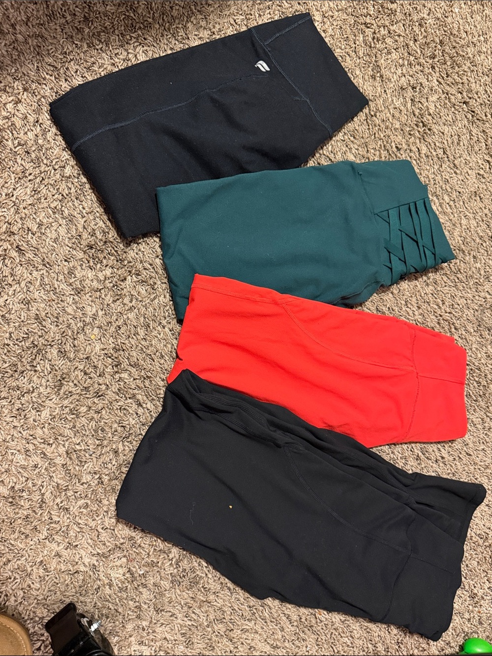 Fabletics Leggings & Shorts Trio in Black, Teal, and Red